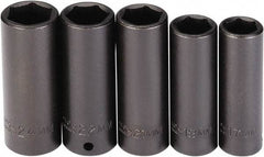 Proto - 5 Piece 1/2" Drive Black Finish Deep Well Socket Set - 6 Points, 17mm to 24mm Range, Metric Measurement Standard - Apex Tool & Supply