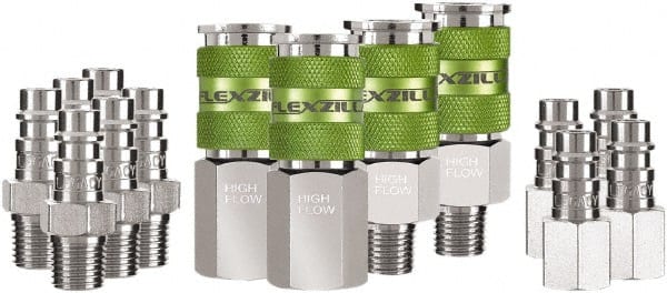 Legacy - 14 Piece 1/4" Body 1/4 NPT 300 psi Steel/Aluminum High Flow Pneumatic Coupling Plug Set - Apex Tool & Supply