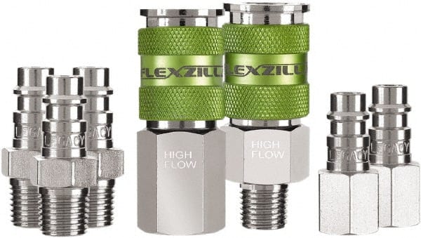 Legacy - 7 Piece 1/4" Body 1/4 NPT 300 psi Steel/Aluminum High Flow Pneumatic Coupling Plug Set - Apex Tool & Supply