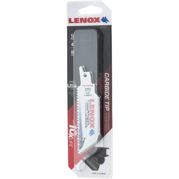 Lenox - 4" Long x 1" Thick, Bi-Metal Reciprocating Saw Blade - Tapered Profile, 8 TPI, Toothed Edge, Tang Shank - Apex Tool & Supply