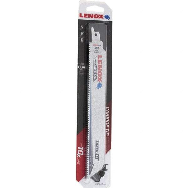 Lenox - 9" Long x 1" Thick, Bi-Metal Reciprocating Saw Blade - Tapered Profile, 8 TPI, Toothed Edge, Tang Shank - Apex Tool & Supply