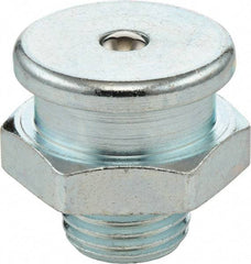 Umeta - Straight Head Angle, M16x1.50 Metric Steel Button-Head Grease Fitting - 22mm Hex, 21.5mm Overall Height, 8mm Shank Length, Zinc Plated Finish - Apex Tool & Supply