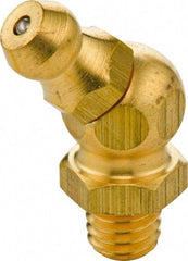 Umeta - 45° Head Angle, 5/16-24 UNF Brass Standard Grease Fitting - 9mm Hex, 23.5mm Overall Height, 5.5mm Shank Length - Apex Tool & Supply