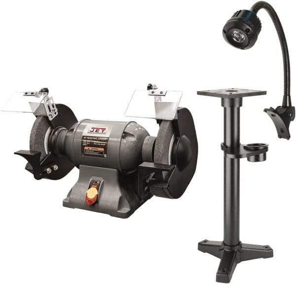 Jet - 10" Wheel Diam x 1" Wheel Width, 1-1/2 hp Grinder - 1" Arbor Hole Diam, 1 Phase, 1,720 Max RPM, 115 Volts - Apex Tool & Supply