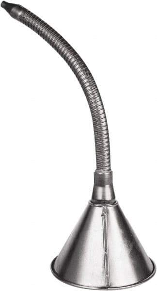 Funnel King - 1 Qt Capacity Galvanized Steel Funnel - 6-3/8" Mouth OD, 7/16" Tip OD, 14" Flexible Spout, Silver - Apex Tool & Supply