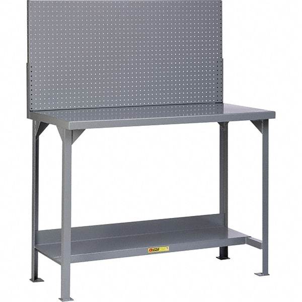 Little Giant - 60 Wide x 36" Deep x 60" High, 12 Gauge Steel Heavy-Duty Workbench with Pegboard Panel - Fixed Legs, Gray - Apex Tool & Supply