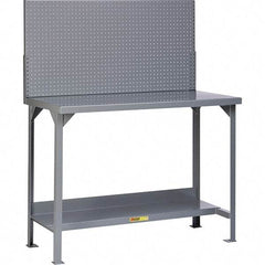 Little Giant - 60 Wide x 30" Deep x 60" High, 12 Gauge Steel Heavy-Duty Workbench with Pegboard Panel - Fixed Legs, Gray - Apex Tool & Supply