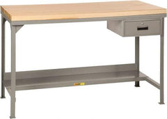 Little Giant - 60 Wide x 30" Deep x 37-3/4" High, Butcher Block Heavy-Duty Workbench with Butcher Block Top - Fixed Legs, Gray - Apex Tool & Supply