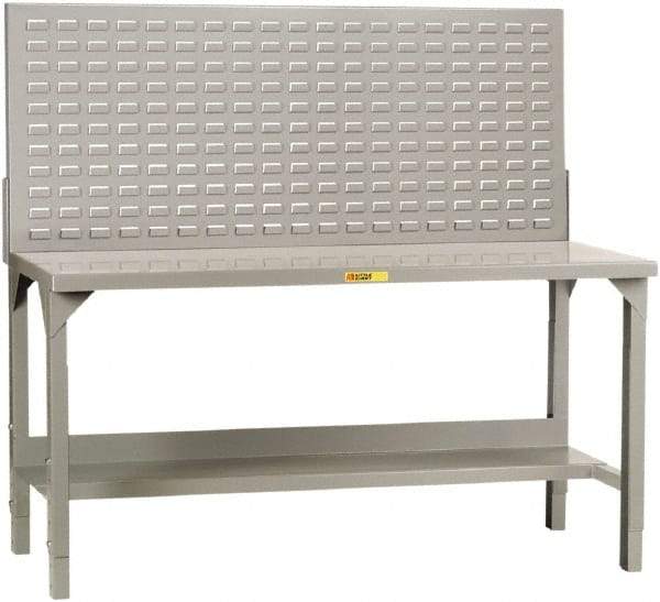 Little Giant - 48 Wide x 30" Deep x 51" High, 12 Gauge Steel Heavy-Duty Workbench with Louvered Panel - Adjustable Height Legs, Gray - Apex Tool & Supply