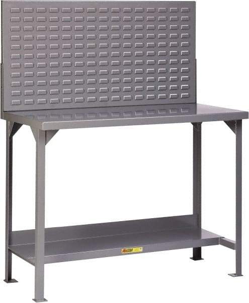 Little Giant - 60 Wide x 30" Deep x 60" High, 12 Gauge Steel Heavy-Duty Workbench with Louvered Panel - Fixed Legs, Gray - Apex Tool & Supply