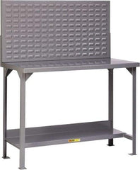 Little Giant - 60 Wide x 30" Deep x 60" High, 12 Gauge Steel Heavy-Duty Workbench with Louvered Panel - Fixed Legs, Gray - Apex Tool & Supply