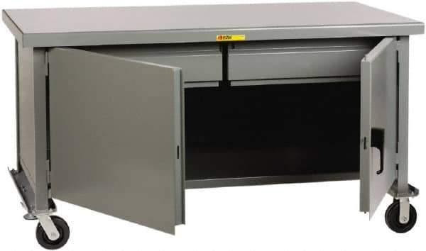 Little Giant - 3,600 Lb Capacity, 2 Shelf, 2 Drawer, 2 Door Mobile Heavy-Duty Workbench Cabinet - 72" Wide x 36" Deep x 37-1/2" High, Steel, Gray - Apex Tool & Supply