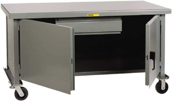 Little Giant - 3,600 Lb Capacity, 2 Shelf, 1 Drawer, 2 Door Mobile Heavy-Duty Workbench Cabinet - 48" Wide x 30" Deep x 37-1/2" High, Steel, Gray - Apex Tool & Supply