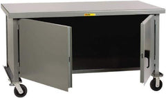 Little Giant - 3,600 Lb Capacity, 2 Shelf, 2 Door Mobile Heavy-Duty Workbench Cabinet - 60" Wide x 30" Deep x 37-1/2" High, Steel, Gray - Apex Tool & Supply