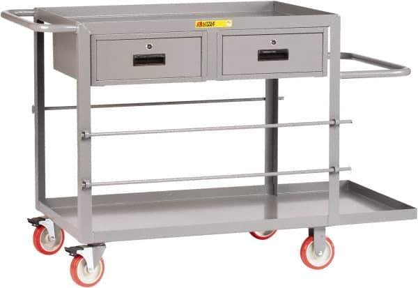 Little Giant - 1,200 Lb Capacity, 24" Wide x 54" Long x 35" High Wire Spool Cart - 2 Drawer, 2 Shelf, Steel, Polyurethane Casters - Apex Tool & Supply