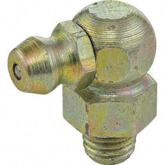 Umeta - 90° Head Angle, M6x1.0 Metric Steel Standard Grease Fitting - 9mm Hex, 18mm Overall Height, 5.5mm Shank Length - Apex Tool & Supply