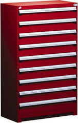 Rousseau Metal - 9 Drawer, Modular Storage Cabinet - Steel, 48" Wide x 27" Deep x 60" High, Flame Red - Apex Tool & Supply