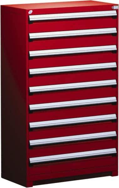 Rousseau Metal - 9 Drawer, Modular Storage Cabinet - Steel, 48" Wide x 24" Deep x 60" High, Flame Red - Apex Tool & Supply