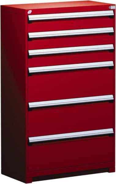 Rousseau Metal - 6 Drawer, Modular Storage Cabinet - Steel, 48" Wide x 27" Deep x 60" High, Flame Red - Apex Tool & Supply