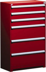 Rousseau Metal - 6 Drawer, Modular Storage Cabinet - Steel, 48" Wide x 27" Deep x 60" High, Flame Red - Apex Tool & Supply