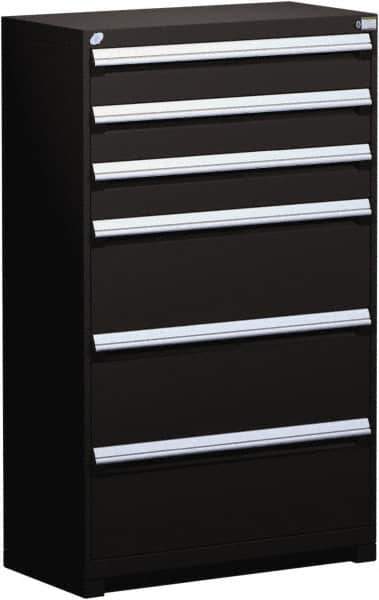 Rousseau Metal - 6 Drawer, Modular Storage Cabinet - Steel, 48" Wide x 24" Deep x 60" High, Black - Apex Tool & Supply