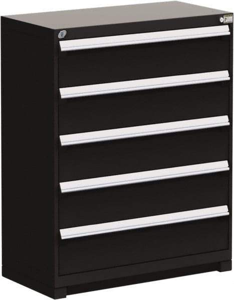 Rousseau Metal - 5 Drawer, Modular Storage Cabinet - Steel, 48" Wide x 27" Deep x 46" High, Black - Apex Tool & Supply