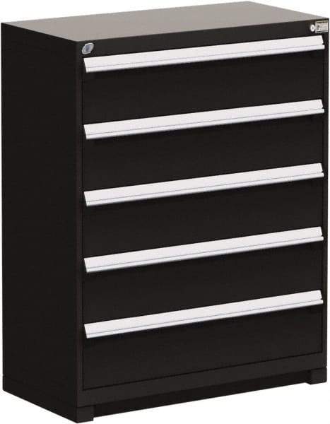 Rousseau Metal - 5 Drawer, Modular Storage Cabinet - Steel, 48" Wide x 24" Deep x 46" High, Black - Apex Tool & Supply