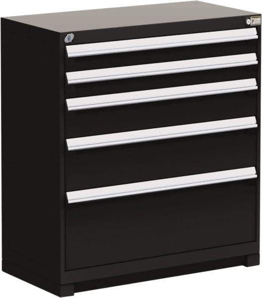 Rousseau Metal - 5 Drawer, Modular Storage Cabinet - Steel, 48" Wide x 27" Deep x 40" High, Black - Apex Tool & Supply