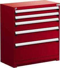 Rousseau Metal - 5 Drawer, Modular Storage Cabinet - Steel, 48" Wide x 27" Deep x 40" High, Flame Red - Apex Tool & Supply