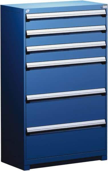 Rousseau Metal - 6 Drawer, Modular Storage Cabinet - Steel, 48" Wide x 24" Deep x 60" High, Avalanche Blue - Apex Tool & Supply