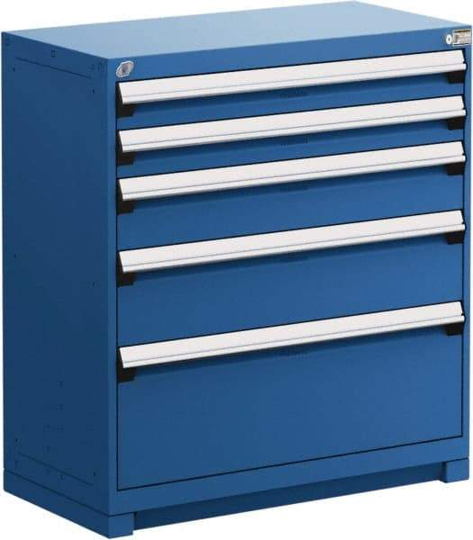 Rousseau Metal - 5 Drawer, Modular Storage Cabinet - Steel, 48" Wide x 24" Deep x 40" High, Avalanche Blue - Apex Tool & Supply