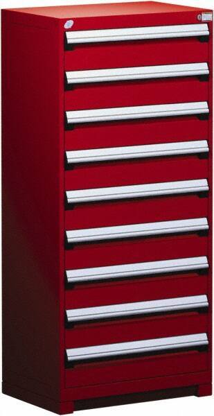 Rousseau Metal - 9 Drawer, Modular Storage Cabinet - Steel, 36" Wide x 24" Deep x 60" High, Flame Red - Apex Tool & Supply