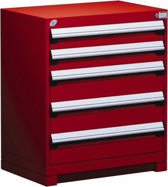 Rousseau Metal - 5 Drawer, Modular Storage Cabinet - Steel, 36" Wide x 24" Deep x 32" High, Flame Red - Apex Tool & Supply