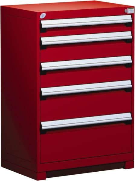 Rousseau Metal - 5 Drawer, Modular Storage Cabinet - Steel, 36" Wide x 18" Deep x 40" High, Flame Red - Apex Tool & Supply