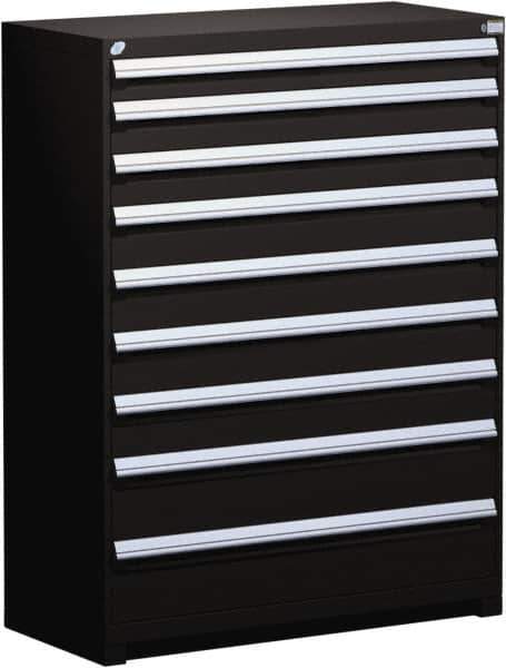 Rousseau Metal - 9 Drawer, Modular Storage Cabinet - Steel, 60" Wide x 24" Deep x 60" High, Black - Apex Tool & Supply