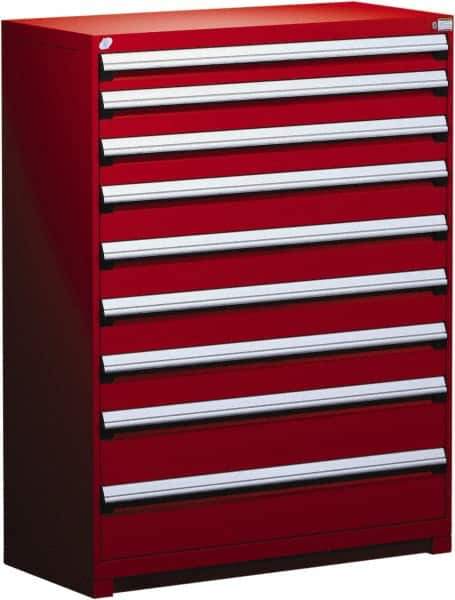Rousseau Metal - 9 Drawer, Modular Storage Cabinet - Steel, 60" Wide x 24" Deep x 60" High, Flame Red - Apex Tool & Supply