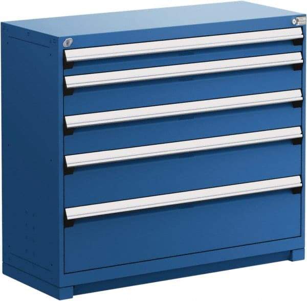 Rousseau Metal - 5 Drawer, Modular Storage Cabinet - Steel, 60" Wide x 24" Deep x 40" High, Avalanche Blue - Apex Tool & Supply
