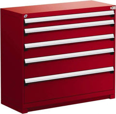 Rousseau Metal - 5 Drawer, Modular Storage Cabinet - Steel, 60" Wide x 24" Deep x 40" High, Flame Red - Apex Tool & Supply