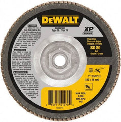 DeWALT - 80 Grit, 7" Disc Diam, 5/8-11 Center Hole, Type 29 Ceramic Flap Disc - 8,700 Max RPM, Poly Cotton Backing, Arbor Attaching System, Coated - Apex Tool & Supply
