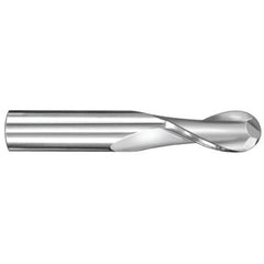 1.5 mm Dia. × 3 mm Shank × 4.5 mm DOC × 38 mm OAL, Carbide Uncoated, Spiral , 2 Flute, 30° Helix, Ballnose End Mill - Exact Industrial Supply