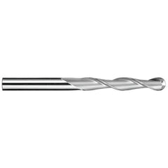 5 mm Dia. × 5 mm Shank × 25 mm DOC × 75 mm OAL, Carbide Uncoated, Spiral , 2 Flute, 30° Helix, Ballnose End Mill - Exact Industrial Supply