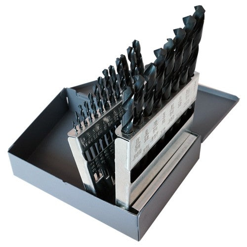 ‎1/16-3/8 RHS / RHC HSS 118 Degree Radial Point General Purpose Jobber Length Drill Set - Steam Oxide