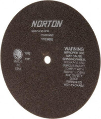 Norton - 8" 60 Grit Aluminum Oxide Cutoff Wheel - 1/16" Thick, 1/2" Arbor, 5,730 Max RPM, Use with Stationary Grinders - Apex Tool & Supply