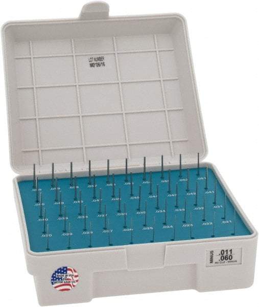 Meyer Gage - 50 Piece, 0.011-0.06 Inch Diameter Plug and Pin Gage Set - Minus 0.0001 Inch Tolerance, Class Z - Apex Tool & Supply