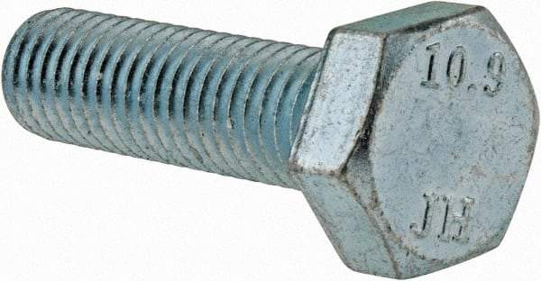 Value Collection - M10x1.50mm Metric Coarse, 35mm Length Under Head Hex Head Cap Screw - Partially Threaded, Grade 10.9 Alloy Steel, Zinc-Plated Finish, 16mm Hex - Apex Tool & Supply