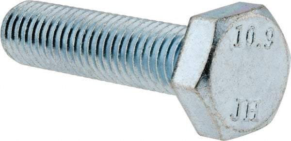 Value Collection - M10x1.50mm Metric Coarse, 40mm Length Under Head Hex Head Cap Screw - Partially Threaded, Grade 10.9 Alloy Steel, Zinc-Plated Finish, 16mm Hex - Apex Tool & Supply