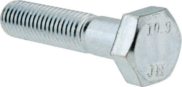 Value Collection - M10x1.50mm Metric Coarse, 45mm Length Under Head Hex Head Cap Screw - Partially Threaded, Grade 10.9 Alloy Steel, Zinc-Plated Finish, 16mm Hex - Apex Tool & Supply
