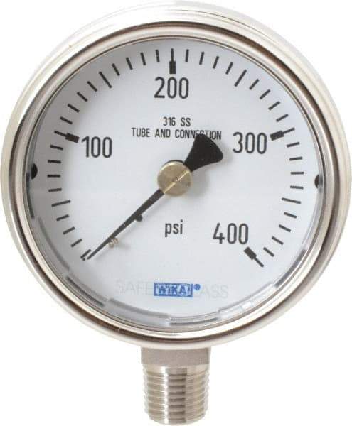 Wika - 2-1/2" Dial, 1/4 Thread, 0-400 Scale Range, Pressure Gauge - Lower Connection Mount, Accurate to 2-1-2% of Scale - Apex Tool & Supply