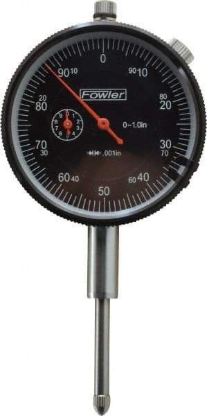 Fowler - 1" Range, 0-100 (Continuous), 0-50-0 (Balanced) Dial Reading, 0.001" Graduation Dial Drop Indicator - 2-1/4" Dial, 1mm Range per Revolution, Revolution Counter - Apex Tool & Supply