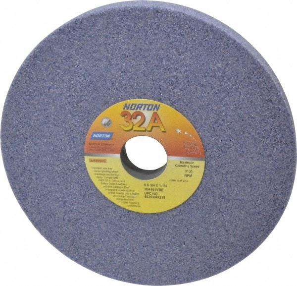 Norton - 8" Diam x 1-1/4" Hole x 3/4" Thick, I Hardness, 46 Grit Surface Grinding Wheel - Aluminum Oxide, Type 1, Coarse Grade, 3,105 Max RPM, Vitrified Bond, No Recess - Apex Tool & Supply